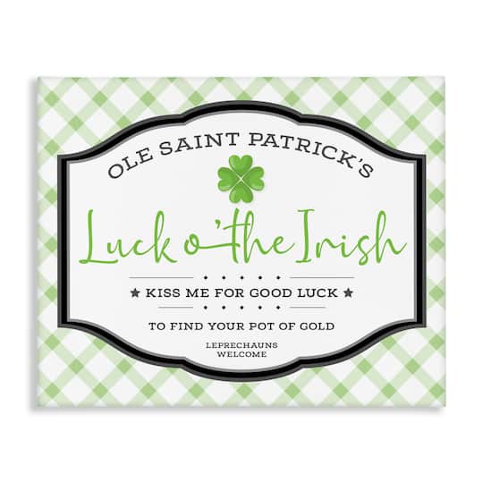 Stupell Industries Saint Patrick's Luck o'the Irish Sign Green Plaid Canvas Wall Art